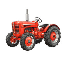 Detailed Hand Drawn Illustration of a Red Vintage Farm Tractor