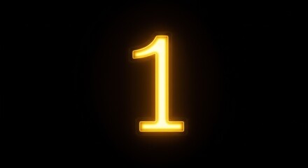 A glowing, golden number one is centered against a stark black background, radiating light and highlighting its form.