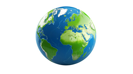 Fototapeta premium Stunning 3D Earth globe showcasing continents and oceans with vibrant green landmasses and deep blue waters.