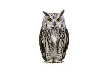 Detailed close-up of an owl against a black background.