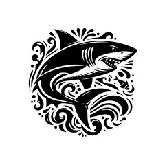 Illustration of a shark swimming in water isolated on white background