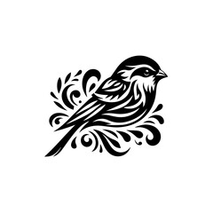 Sparrow bird silhouette isolated on white background, a symbol of freedom and joy