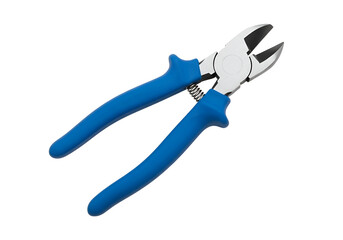 Close-up of blue-handled metal shears against a black background.