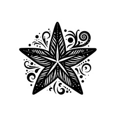 Decorative star shape with floral ornament isolated on white background