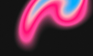 Grainy gradient features a swirling motion of bright pink and light blue on a stark black canvas