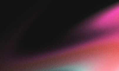 Grainy gradient displays a diagonal wash of pink, orange, and teal fading into a deep charcoal