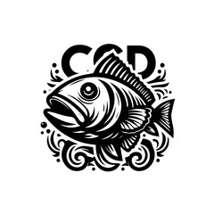 Illustration of a cod fish with open mouth isolated on white background