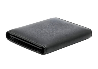A dark gray leather bi-fold wallet angled for a product shot.