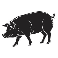 Fototapeta premium Isolated Black Silhouette of Pig on White Background