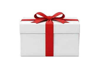 Obraz premium White gift box with a red ribbon and bow.