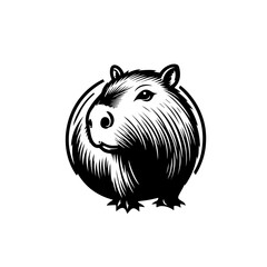 Capybara portrait in black and white isolated on white background