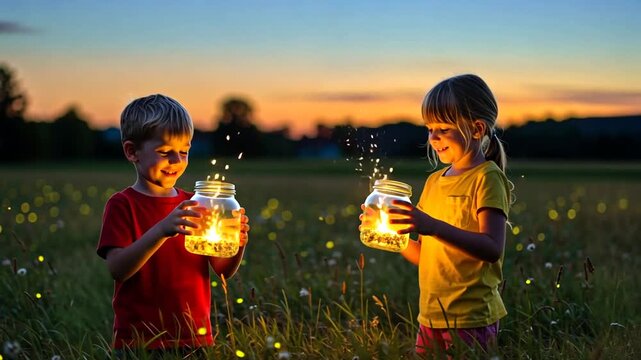 Firefly Magic: Children Capturing Summer Nights