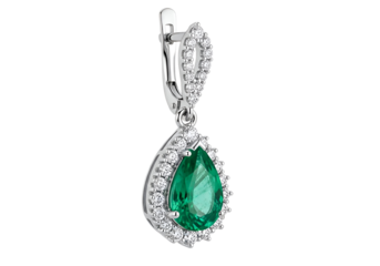 Sparkling emerald and diamond pendant earring.