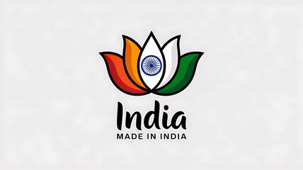 Obraz premium Made in india logo with lotus flower and indian flag colors in flat design 