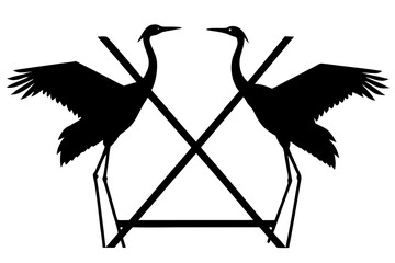 Symmetrical Crane Birds Geometric Logo Design