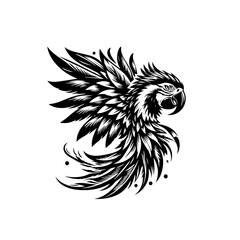 Illustration of a parrot with open wings isolated on white background