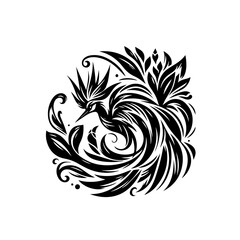 Elegant phoenix illustration with intricate details isolated on white background