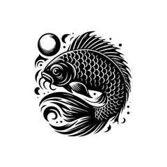 Illustration of a koi fish swimming in water isolated on white background