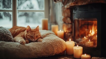 Cozy cat by fireplace in winter (1)