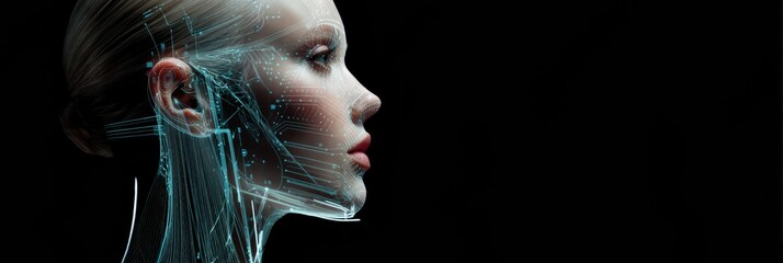 Futuristic Female Profile Illustrates Skin Elasticity Scan With Data Streams in a Tech Aesthetic Setting