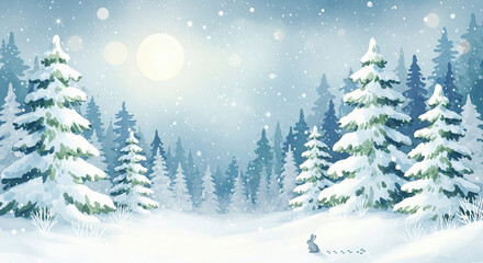 Fototapeta premium Snowy winter forest with tall pine trees and soft snowfall 