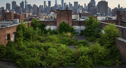 Naklejka premium Forgotten Rooftop Garden in the City