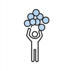 Teenager holding blue balloons with arms raised in celebration  