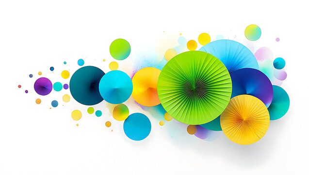 Colorful Abstract Background with Vibrant Spheres and Origami Circles on White Backdrop Creates Playful Visual Appeal