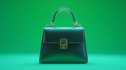 Luxury Leather Handbag on Green Background with Glowing Product Lighting – High-End Fashion Catalog Style