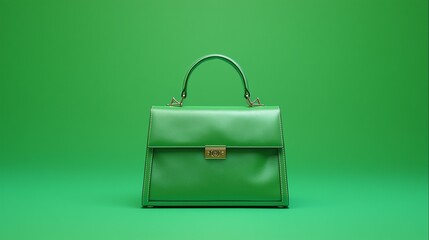Luxury Leather Handbag on Green Background with Glowing Product Lighting – High-End Fashion Catalog Style