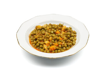 Green Peas with vegetables and herbs. Vegetarian dinner