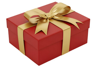 Obraz premium A red gift box with a gold ribbon and bow.
