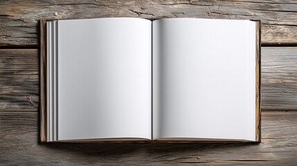 Open White Journal with Empty Pages on Wooden Desk and Realistic Paper Texture