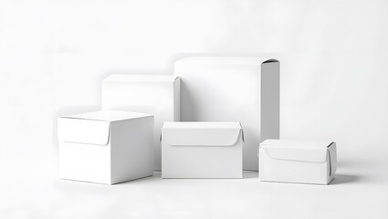 Abstract white room with contemporary furniture and a sofa, featuring white cubes on the wall and floor for a modern home design