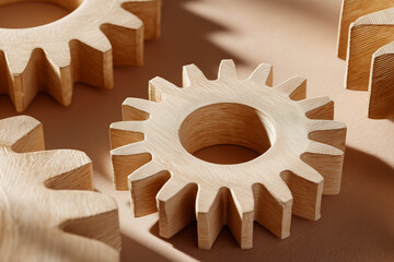 Wooden gears. Concept: learning, mechanism.