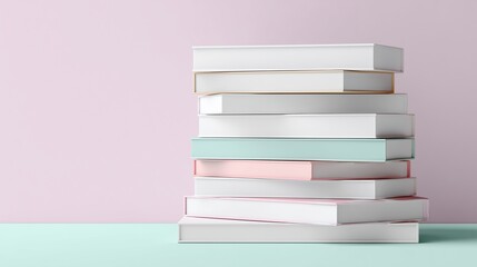 Stack of White Books with Blank Spines on Pastel Background – Minimal Clean Design Template