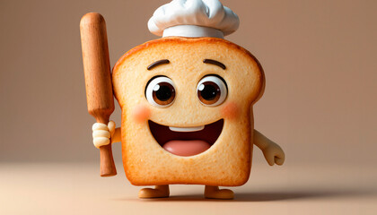 Cute bread mascot character 3D