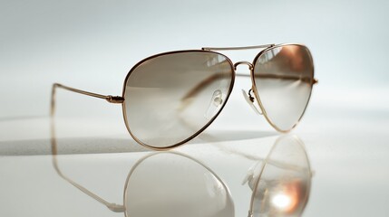 Stylish Aviator Sunglasses Isolated on White Background – Floating Presentation with Light Reflection and Minimal Shadows