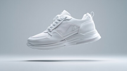 Trendy Athletic Sneaker Levitating on White Background with Shadows in High Fashion Studio Lighting