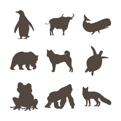 Diverse Animal Silhouettes Collection on White Background