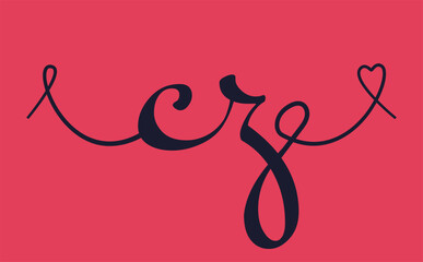 CZ initial wedding monogram calligraphy vector illustration. Hand drawn lettering c and z love logo design for valentines day poster, greeting card