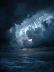 Fototapeta premium Dramatic cloudy sky over a dark stormy sea
