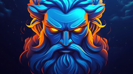 Digital illustration of a majestic god portrait with glowing eyes on a dark background photo