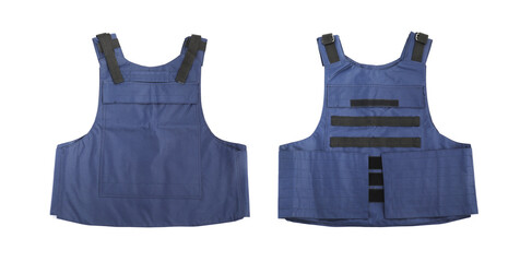 Bulletproof vest on white background, back and front. Police equipment
