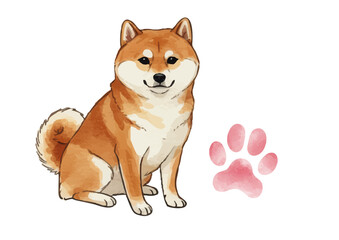 Vector watercolor Dog, Shiba Inu / 水彩テイストの犬（柴犬）イラスト