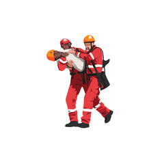 Naklejka premium Two rescuers carrying an injured person.