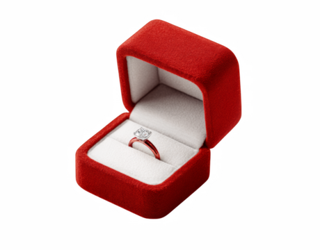Elegant diamond engagement ring in red velvet box, perfect proposal moment