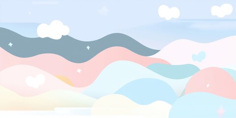 Abstract pastel mountain landscape with soft waves and clouds in sky minimal colorful background. Trendy design concept for creative projects.