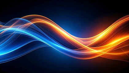 Abstract flowing waves of vibrant blue and fiery orange light against a dark background