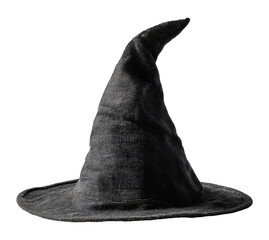 Black witch hat with wide brim isolated on transparent background